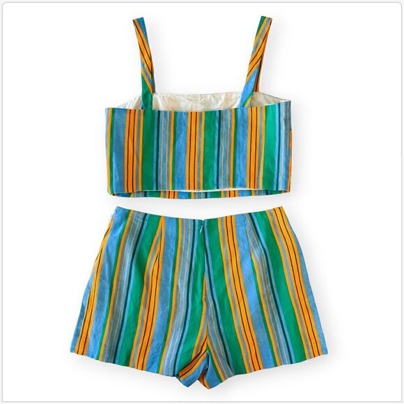 STAUD Rigina Top and Oscar Shorts 2 Piece Set Linen Colorful Stripes NWT 8 10 - Picture 5 of 6